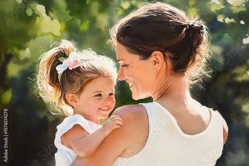 Mother and Daughter Sharing a Joyful Moment Outdoors in Sunlight