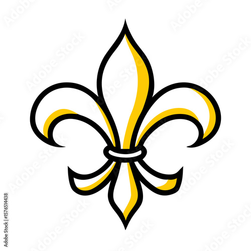 Elegant Fleur-de-Lis Symbol with Bold Black Outline and Golden Fill: A Classic Heraldic Emblem Representing Purity, Light, and French Heritage on Transparent Background