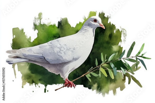 White Dove Holding Olive Branch Conveys Message of Peace in a Natural Setting