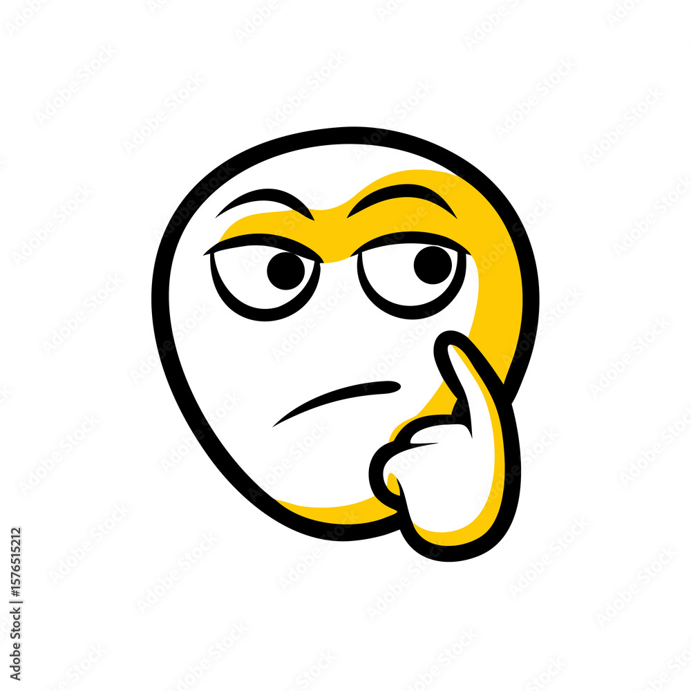 Obraz premium Thoughtful Emoji Icon with Finger on Cheek Depicting Contemplation and Consideration, Symbolizing Thinking Process and Decision Making