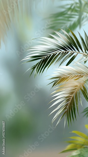 Lush Green Palm Fronds Elegantly Displayed in Soft Natural Light