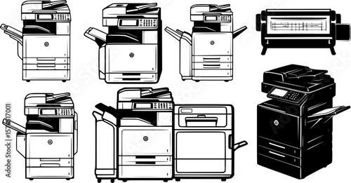 set of copier silhouette, black and white silhouette, vector and illustration
