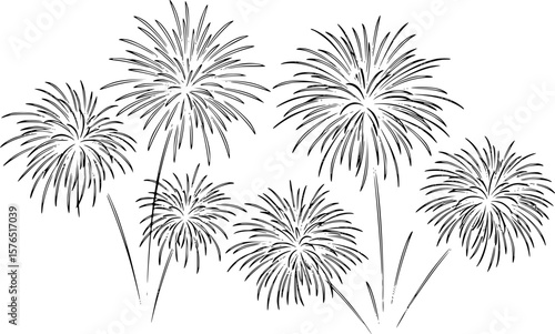 set of fireworks line art, black outline, vector and illustration, line art and outline
