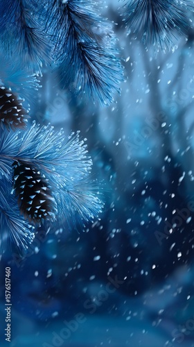 Snow Falls Gently on Pine Branches in a Winter Forest Setting