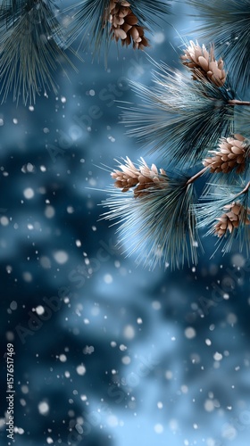 Snow Falls Gently on Pine Branches in a Winter Forest Setting