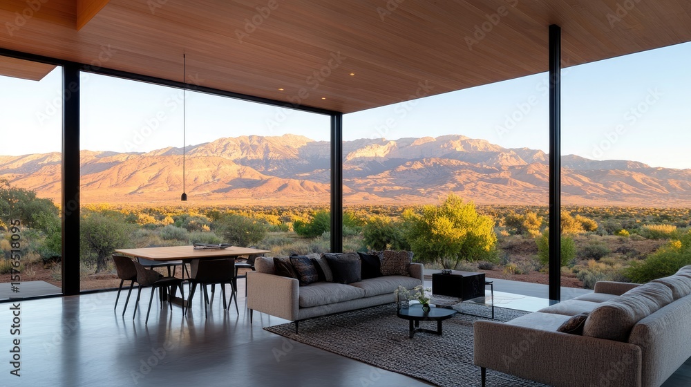 Fototapeta premium Contemporary interior with mountain view