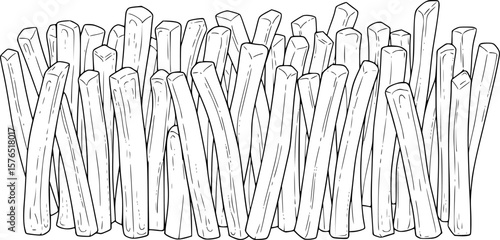 set of French fries line art, black outline, vector and illustration, coloring book page line art drawing
