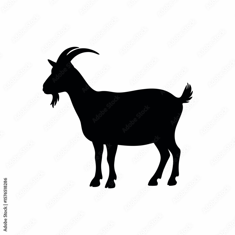 Fototapeta premium Elegant Silhouette of a Goat Standing Profile on White Background Farm Animal Illustration Livestock Graphic Simple Vector Design Element