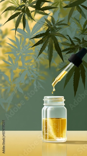 Cannabis Oil Extraction Process With Dropper and Green Foliage in Background
