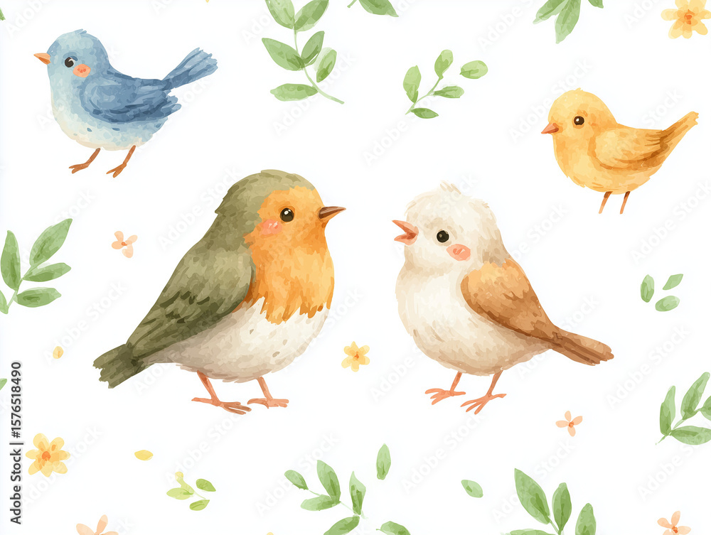 Fototapeta premium little birds seamless pattern