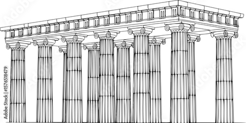 ancient greek column line art, black outline, vector and illustration, coloring book page line art drawing
