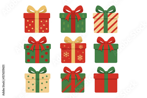 Christmas Gift Boxes Collection – Vector Holiday Present Set on White Background