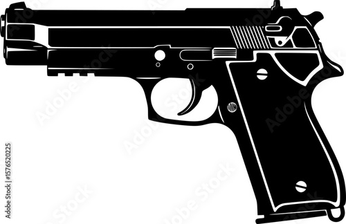Automatic Handgun Pistol silhouette, black and white silhouette, vector and illustration
