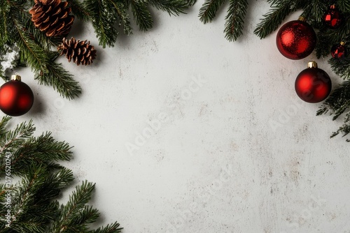Christmas Ornaments and Greenery Arranged on a Soft White Surface During the ...