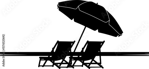 Set of Beach Chair and umbrella silhouette, black and white silhouette, vector and illustration
