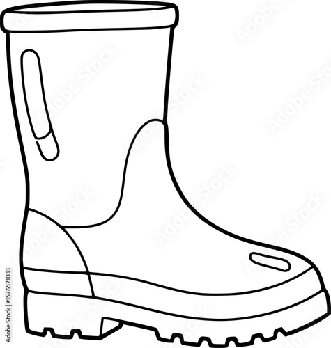 rubber boot doodle line art, black outline, vector and illustration, coloring book page line art drawing
