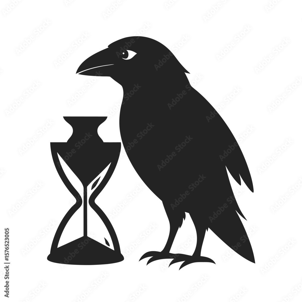 Fototapeta premium Raven Holding Broken Timepiece Symbol