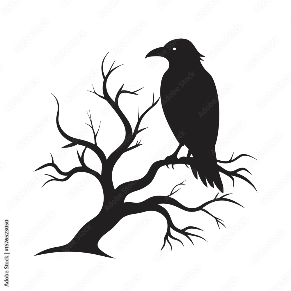 Obraz premium Raven Perched On Spooky Tree