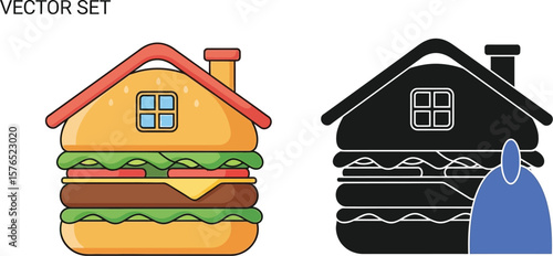 Vector illustration of burger house concept in color and black and white style