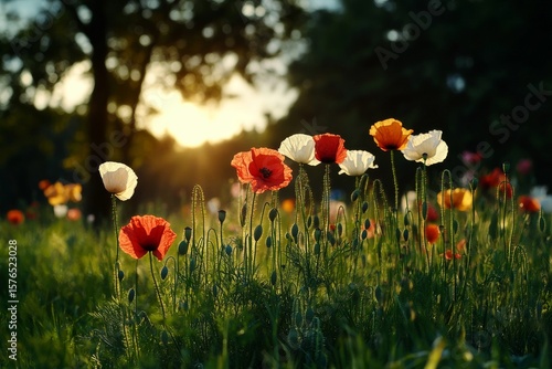 Colorful Wildflowers Bloom in a Sunny Meadow During Springtime