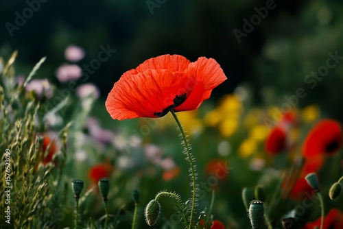 Vibrant Poppies Blooming in a Sunlit Field During Spring