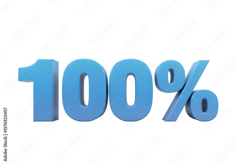 Striking Blue 3D 100 Percent Guarantee Label for Branding Use Isolated on PNG Background.