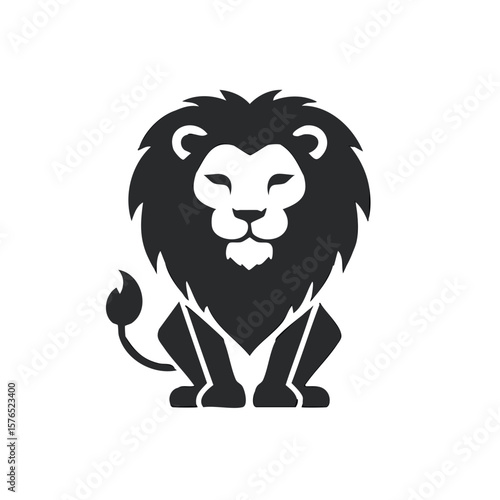 Stylized Lion Silhouette, Front View, Mane, Tail, Legs, Powerful, Strong, Graphic, Design Element