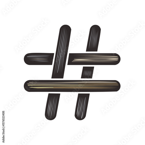 Stylized Hashtag Illustration with Wood Grain Texture for Social Media