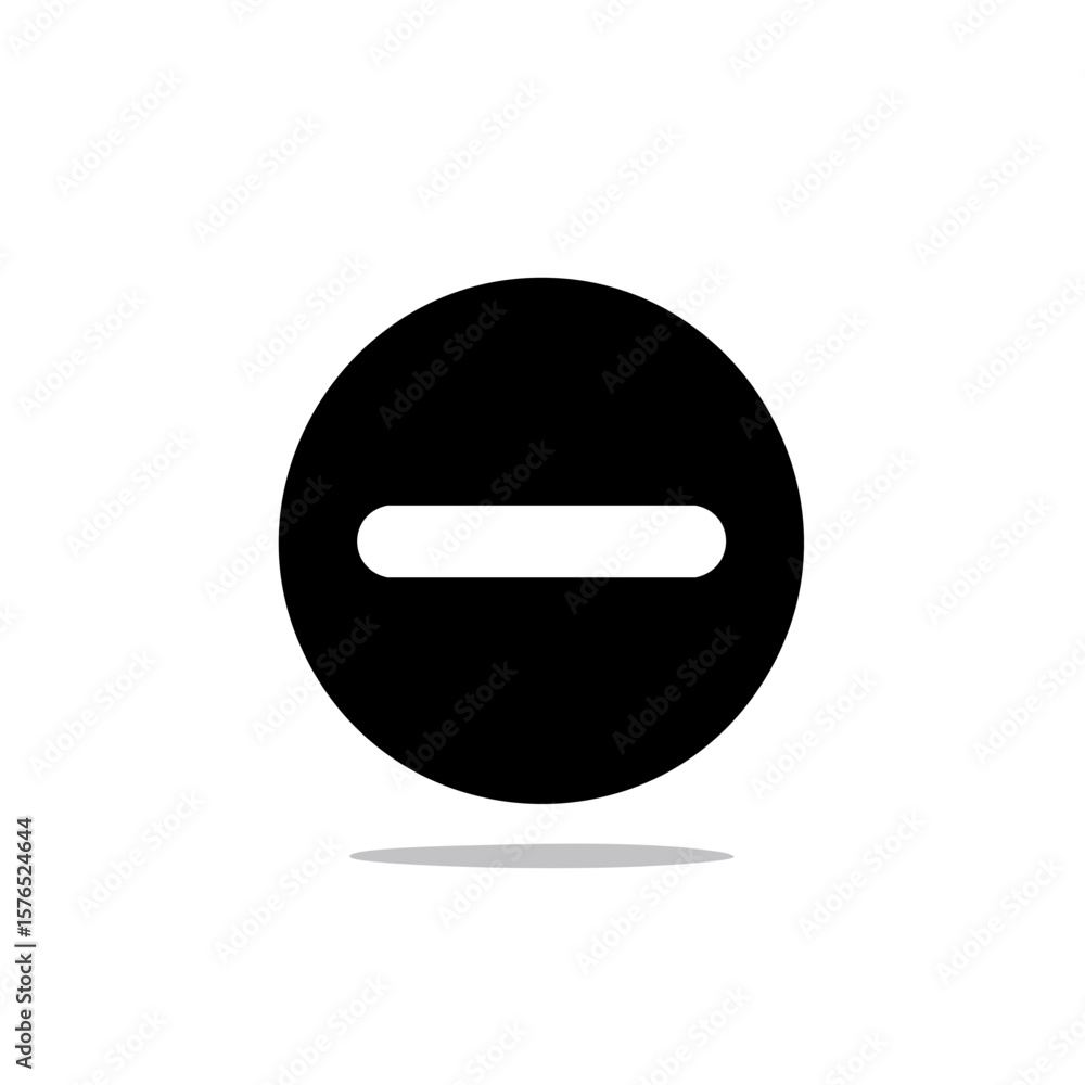 Black circle with horizontal line for subtraction sign or negative symbol Black circle with horizontal line for subtraction sign or negative symbol