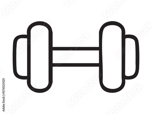 Black outline of dumbbell isolated on white background, graphic illustration. concept of fitness, gym, workout, exercise, muscle building, icon, logo, design element