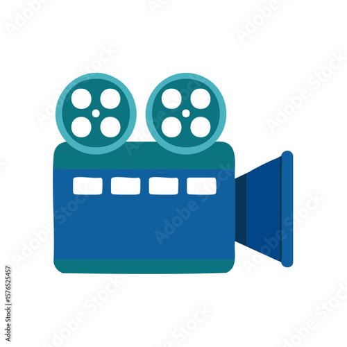 Vintage Film Camera Illustration with Reel Spools for Motion Picture Arts