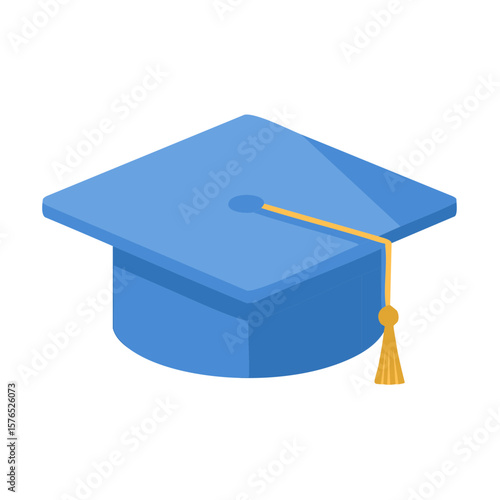 Blue graduation cap with gold tassel isolated, academic achievement concept, education symbol for university completion