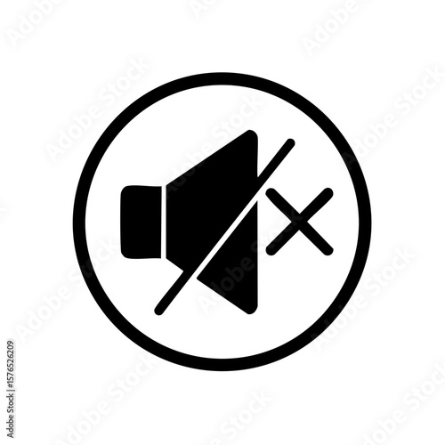 Mute Button Black Icon Silent No Sound Mode Symbol in Circle Black Silhouette