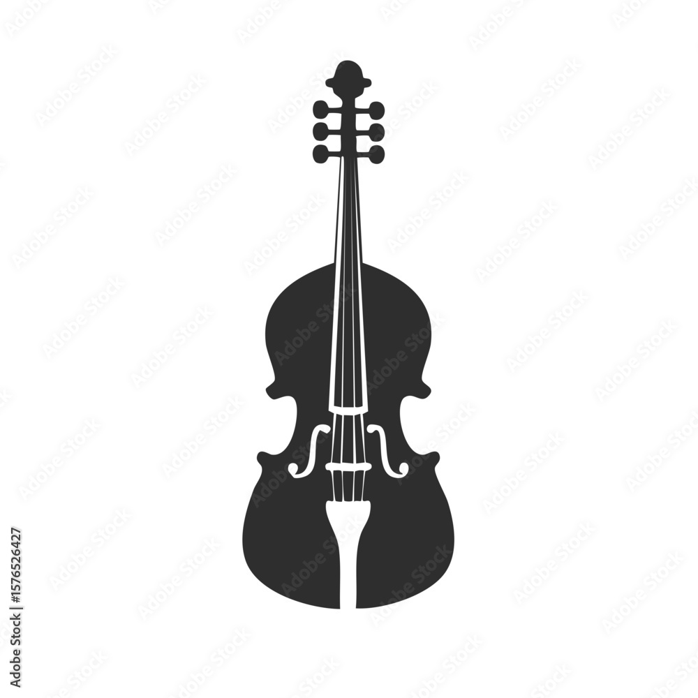 Fototapeta premium Elegant Black Silhouette of Upright Bass Fiddle Instrument Music Symbol Graphics