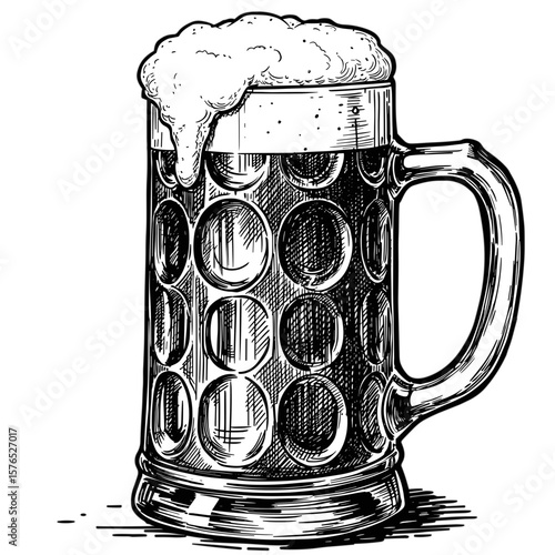 Vintage Ink Sketch of Beer Mug – Black and White Beverage Illustration on White Background SVG