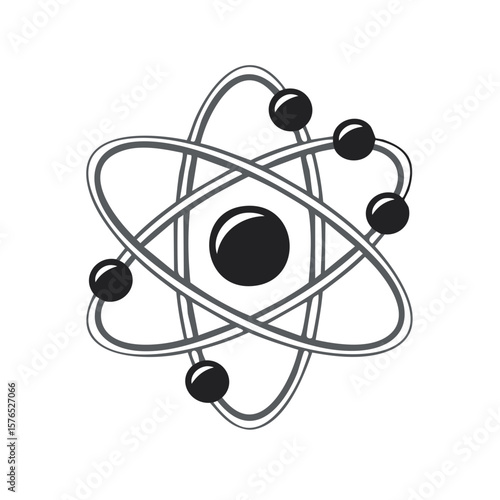 Stylized atom illustration with orbits and neutrons for science and technology concepts