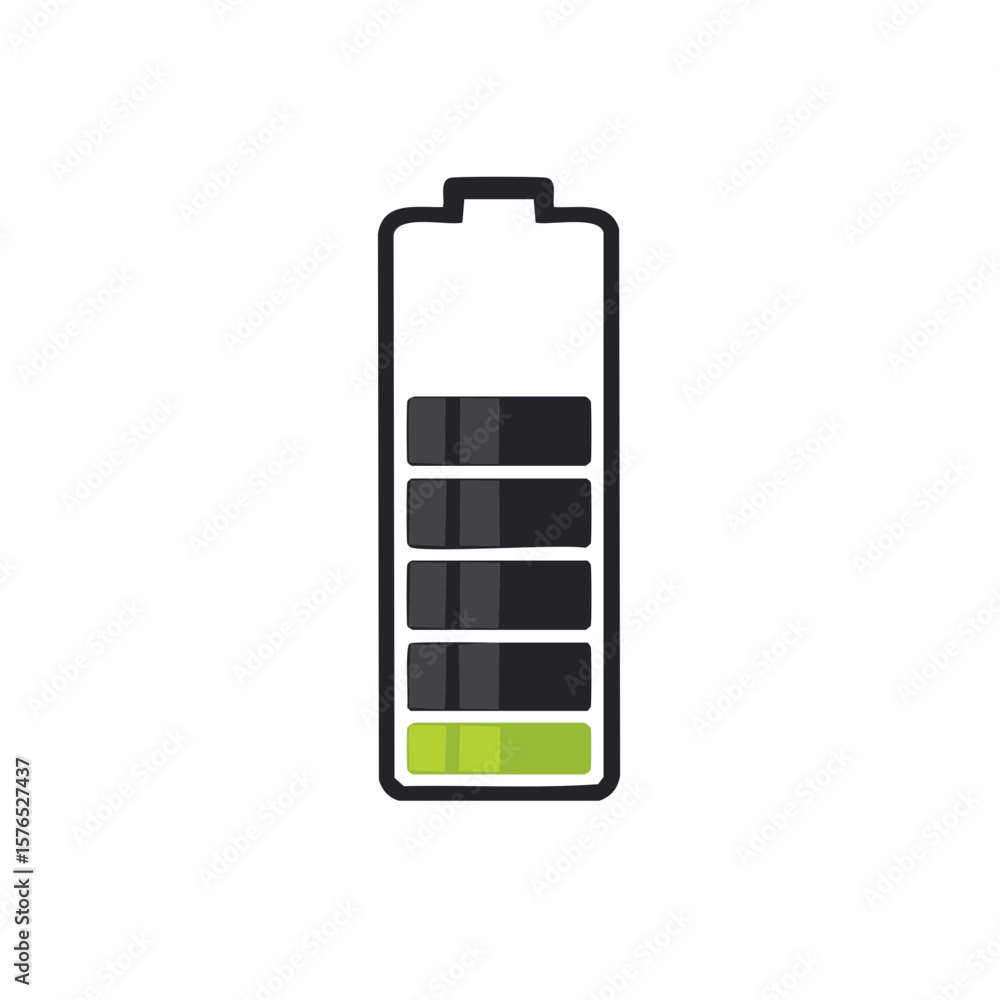 Icon of a battery with a low charge level indicating energy status and power Icon of a battery with a low charge level indicating energy status and power
