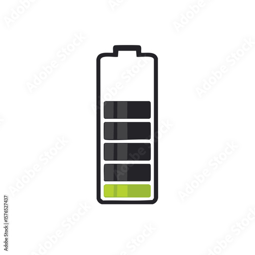 Icon of a battery with a low charge level indicating energy status and power
