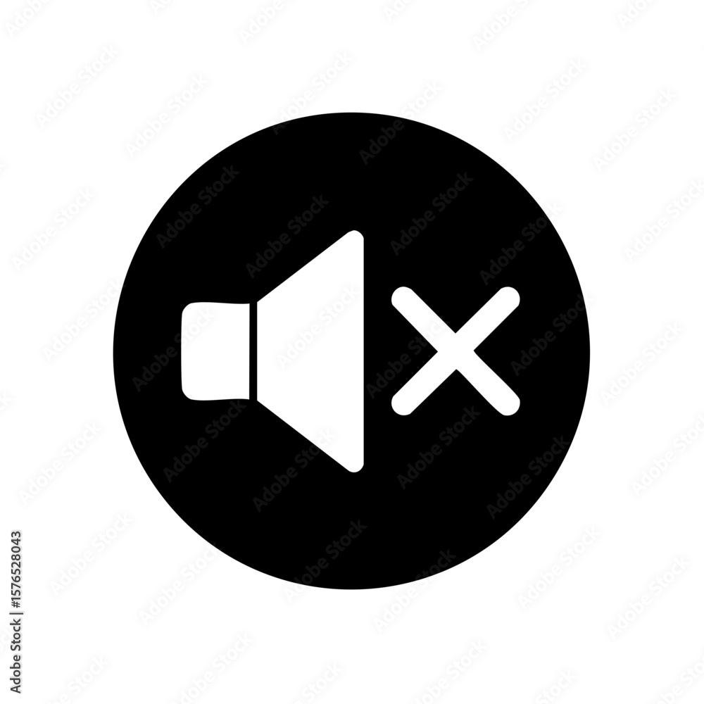 Obraz premium Mute Speaker Graphic with Cross Symbol Audio Sound Volume off in Black Circle Multimedia Concept