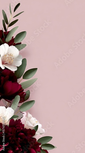 Beautiful Arrangement of Red and White Flowers Against a Soft Pink Background...