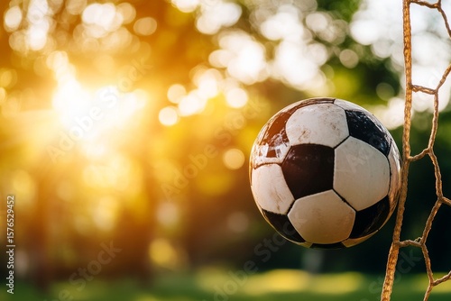 Soccer Ball Heading Into the Net During a Sunset in the Park