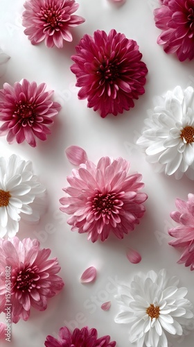 Colorful Floral Arrangement Featuring Pink and White Chrysanthemums on a Ligh...