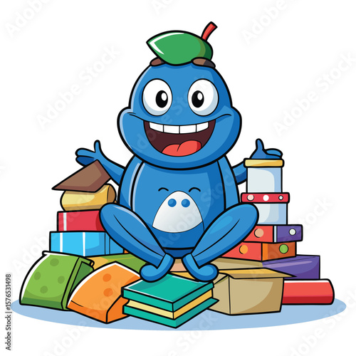 Blue Creature Sits on Gifts