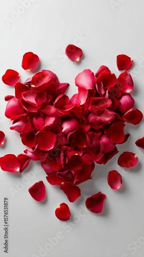 Romantic Heart Shape Made of Red Rose Petals on a Light Background