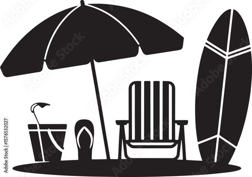 Beach umbrella chair surfboard flip flop bucket vector