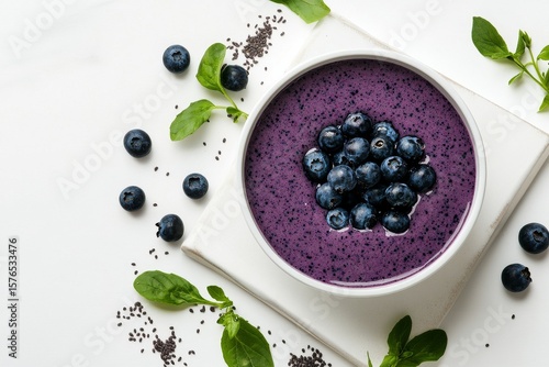 Delicious Mixed Berry Smoothie Topped With Fresh Blackberries and Blueberries...