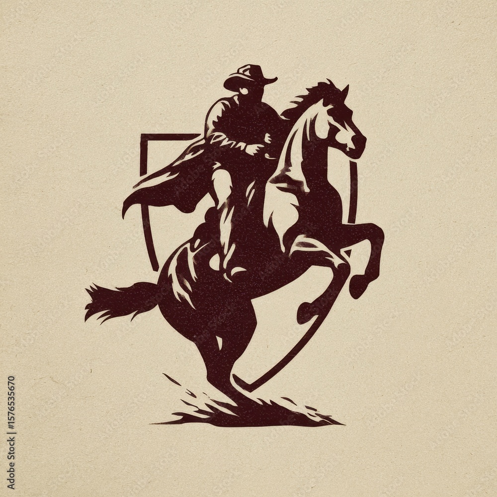 Fototapeta premium Vintage Cowboy Aesthetic: Equestrian Logo Featuring Horse Training and Western Themes