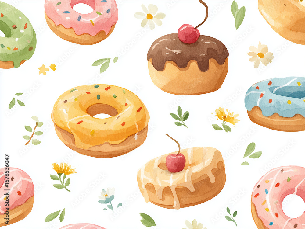 Fototapeta premium donut seamless pattern on white background 