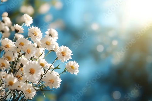Bright Flowers Bloom Under Warm Sunlight in a Serene Natural Setting at Dawn