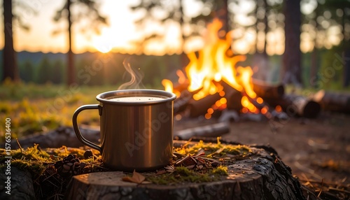 Campfire coffee at sunset